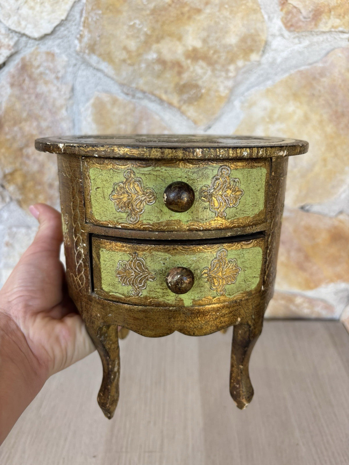 Scatola Portagioie Vintage In Legno Stile Fiorentino