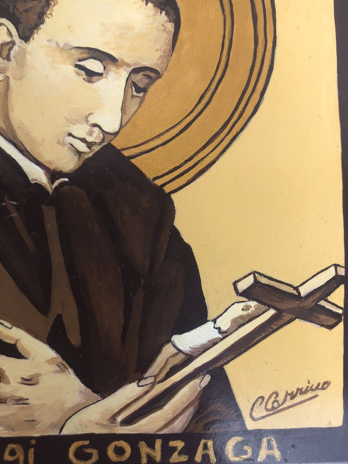 Dipinto San Luigi Gonzaga su mattonella Vintage