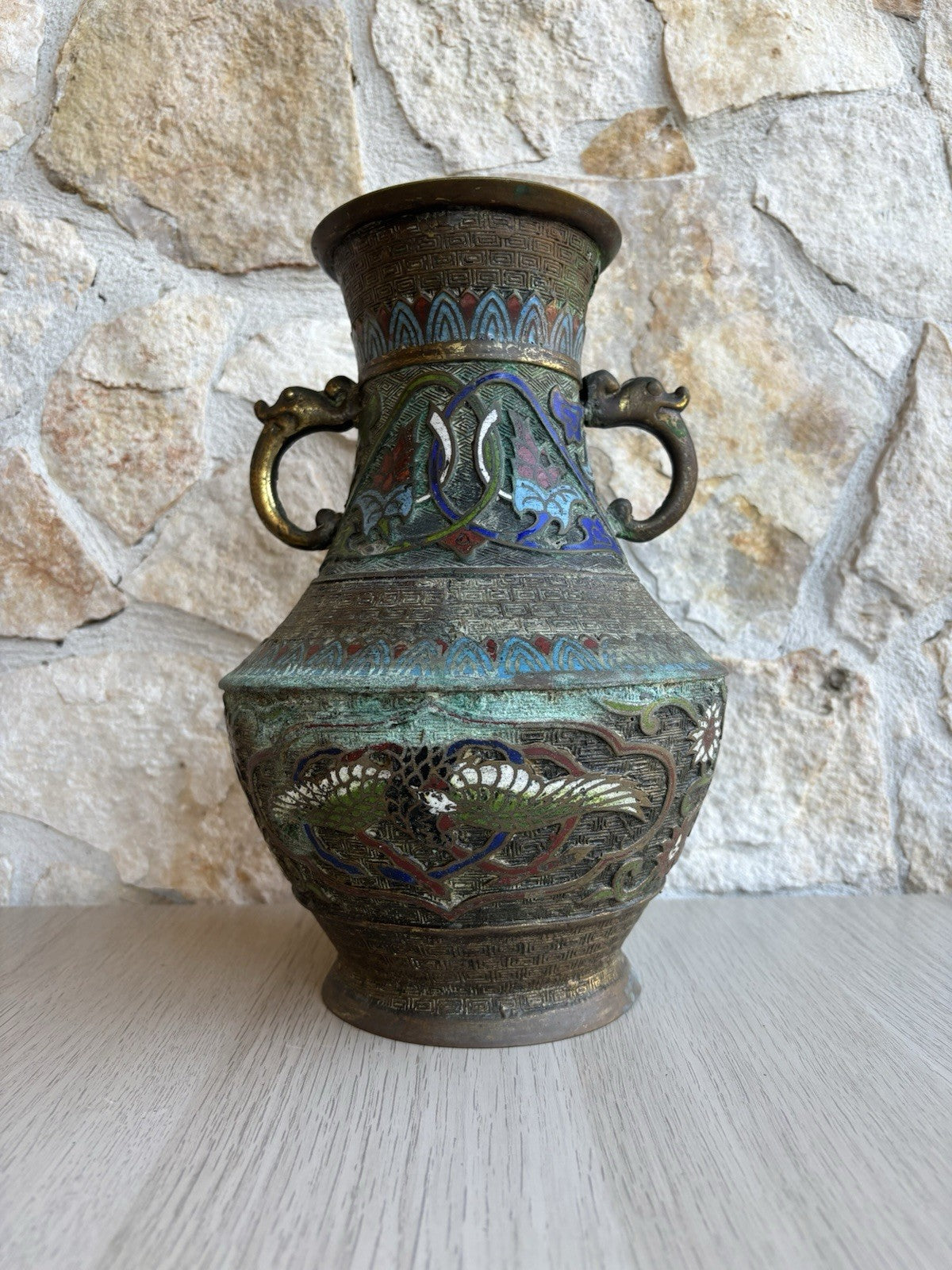 Vaso Vintage In Bronzo E Cloisonnè