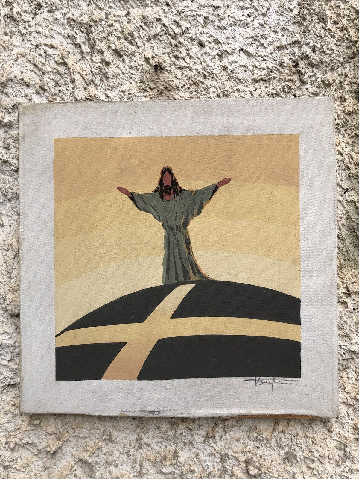 Quadro vintage -Immagine Sacra- dipinto ad acrilico su tela
