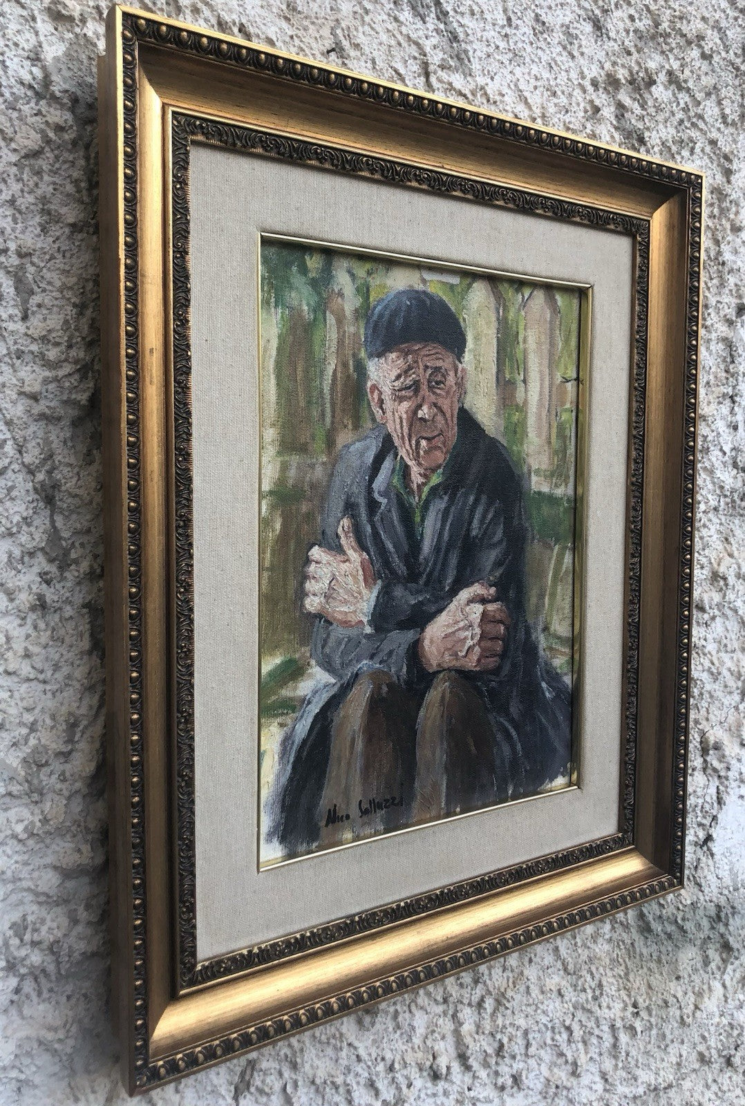 Quadro -Anziano Pensieroso- dipinto a olio
