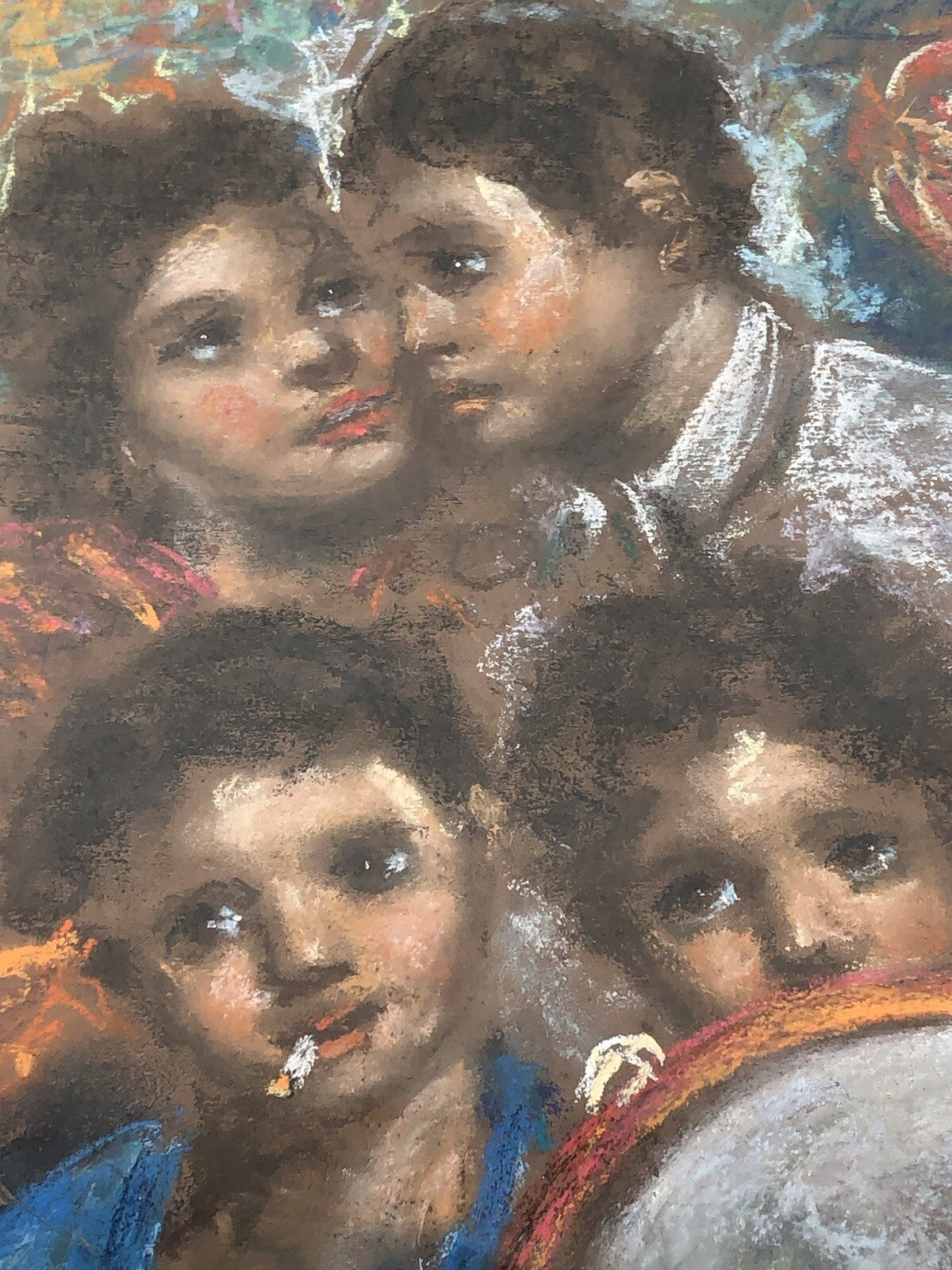 Quadro vintage -Figure Scugnizzi- realizzato a pastello su tavoletta