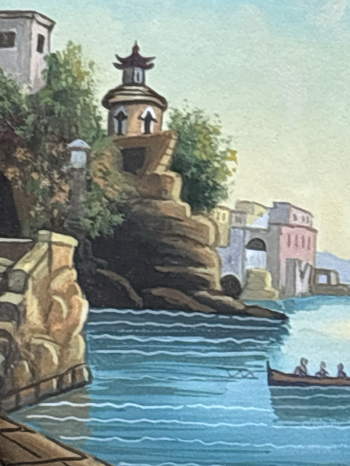 Coppia Di Quadri Vintage Gouache Dipinti -Napoli-