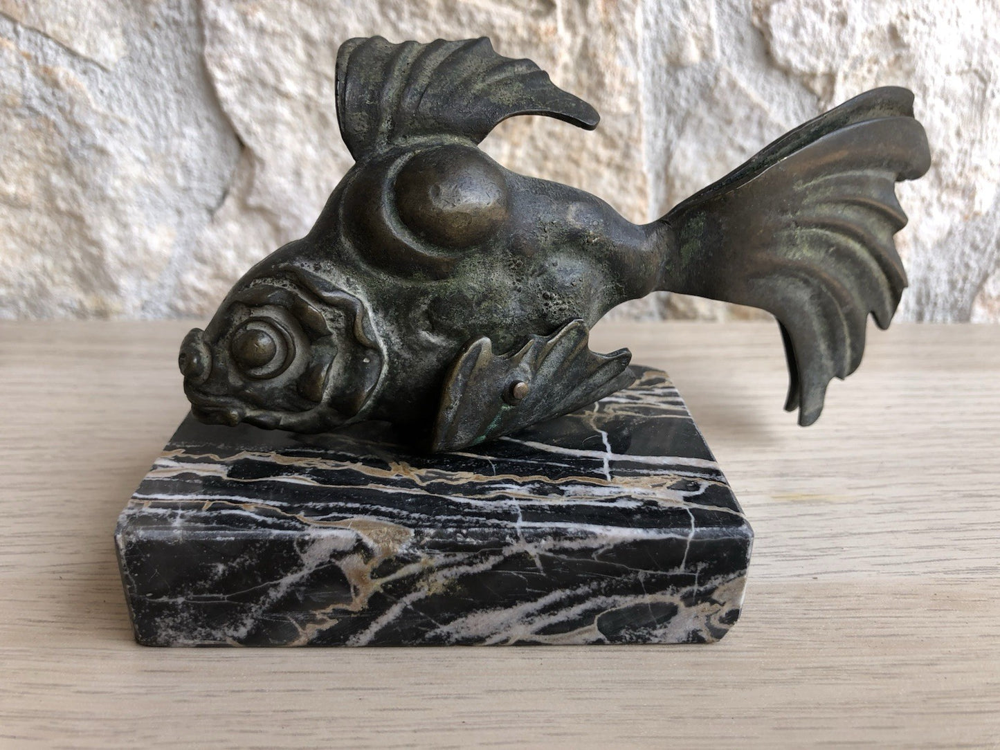 Scultura Vintage In Bronzo -Pesce-