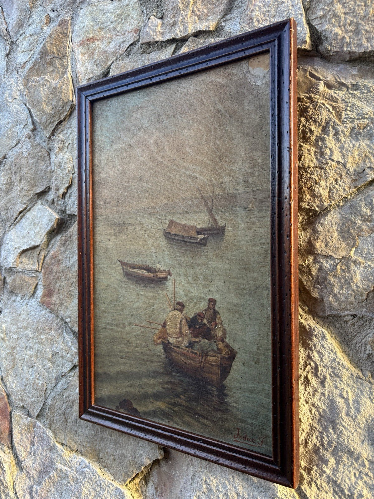 Quadro antico -Marina Con Pescatori- dipinto a olio