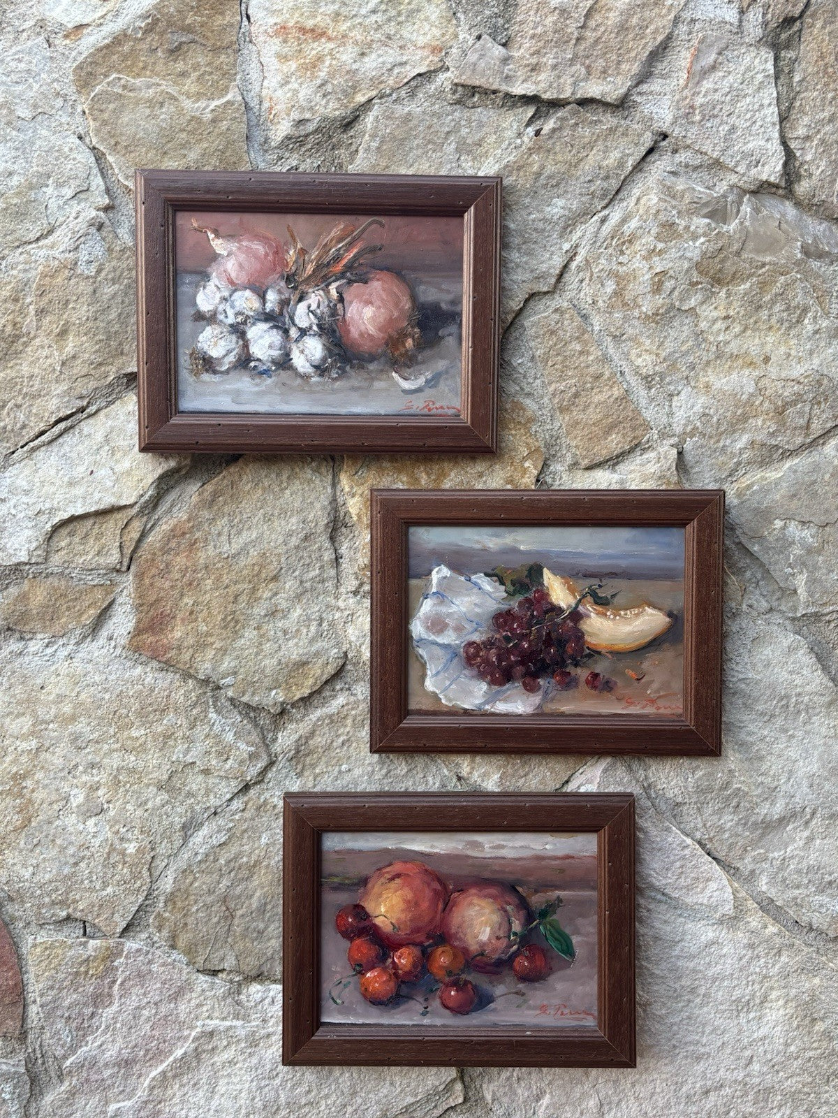 Tris di quadri miniature -Natura Morta- Giovanni Pane- dipinti a olio