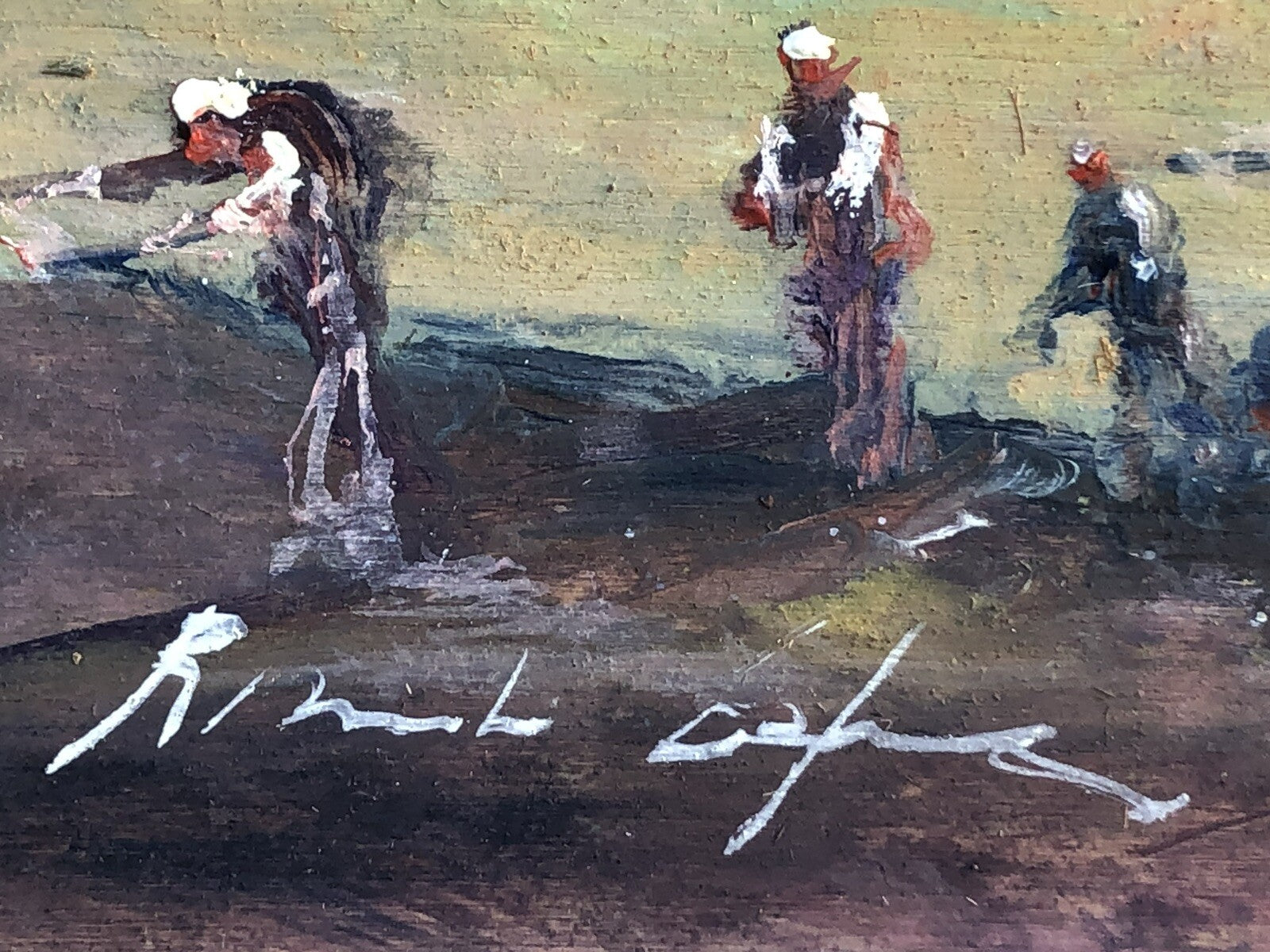 Quadro vintage -Marina Con Figure- dipinto a olio su tavoletta