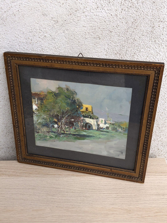 Quadro vintage -Paesaggio- dipinto a olio su tavoletta