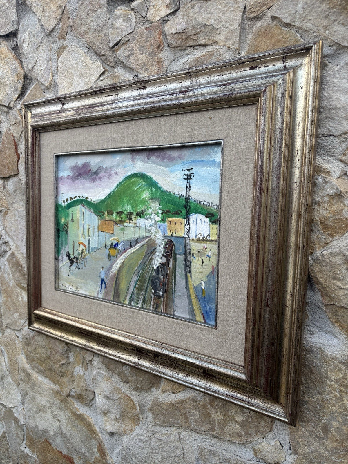 Quadro -Stazione Con Treno- Mario Cortiello dipinto a olio