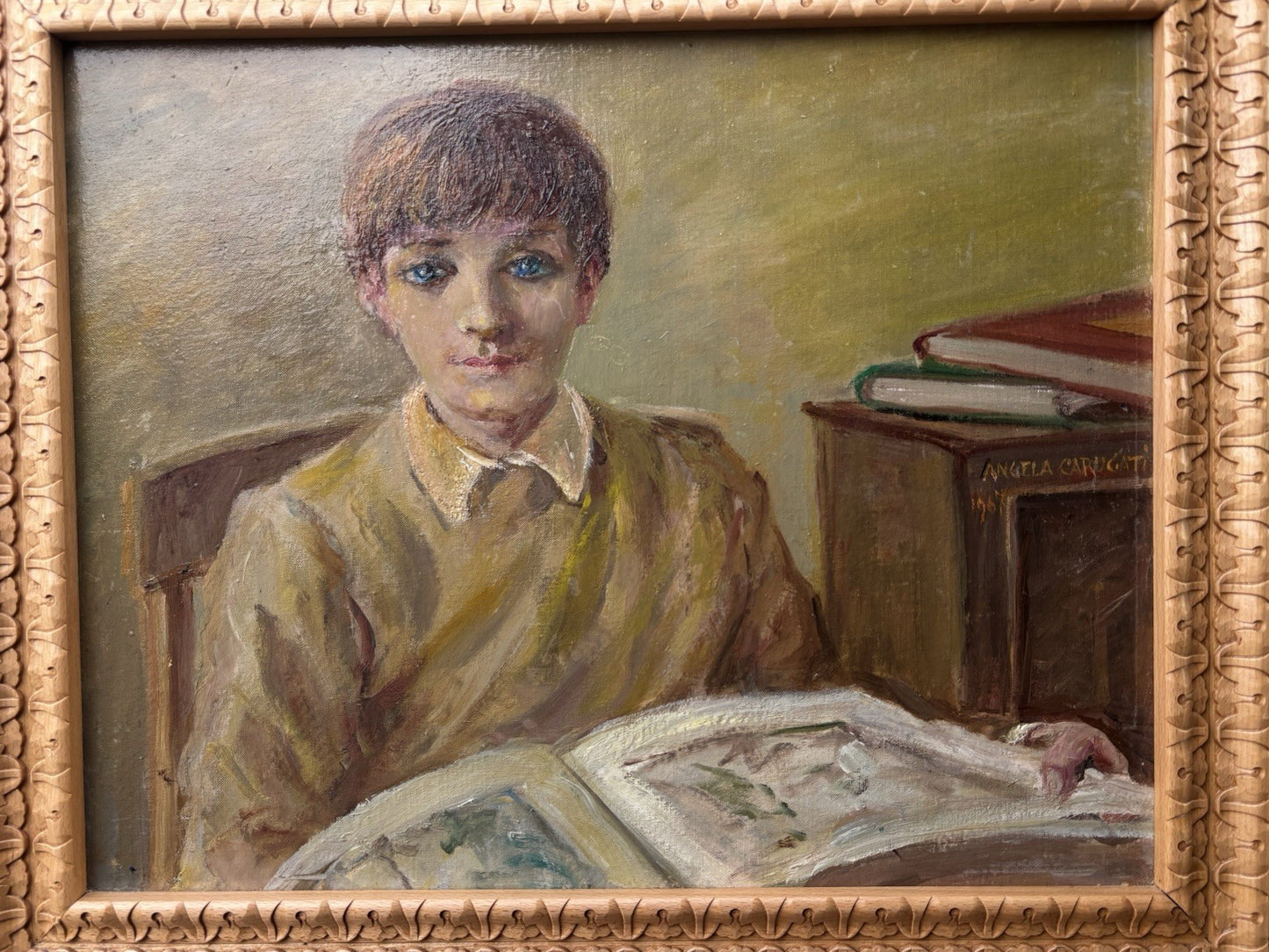 Quadro -Giovane In Lettura- Angela Carugati- dipinto a olio