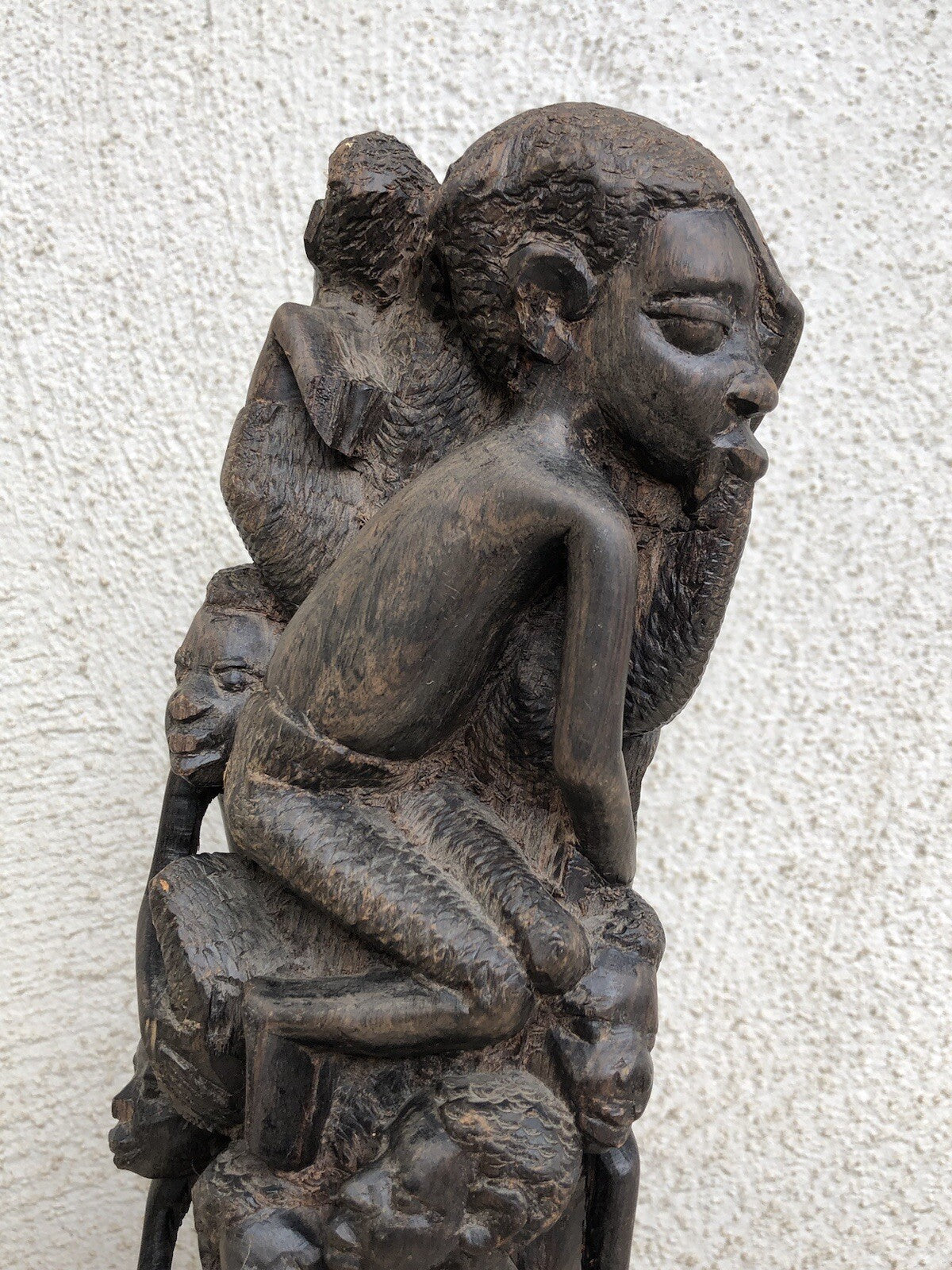 Scultura Vintage Africana Intagliata In Legno