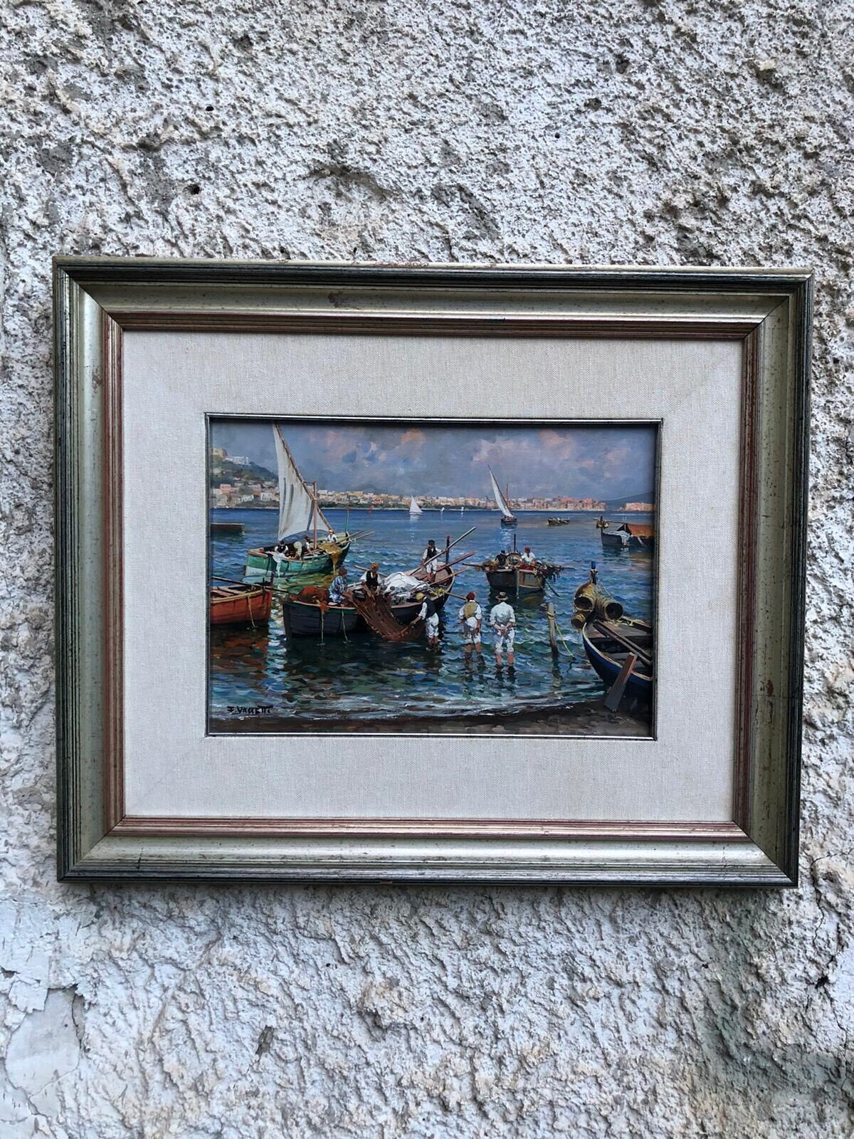 Quadro vintage -Marina Di Napoli- dipinto a olio su tavola