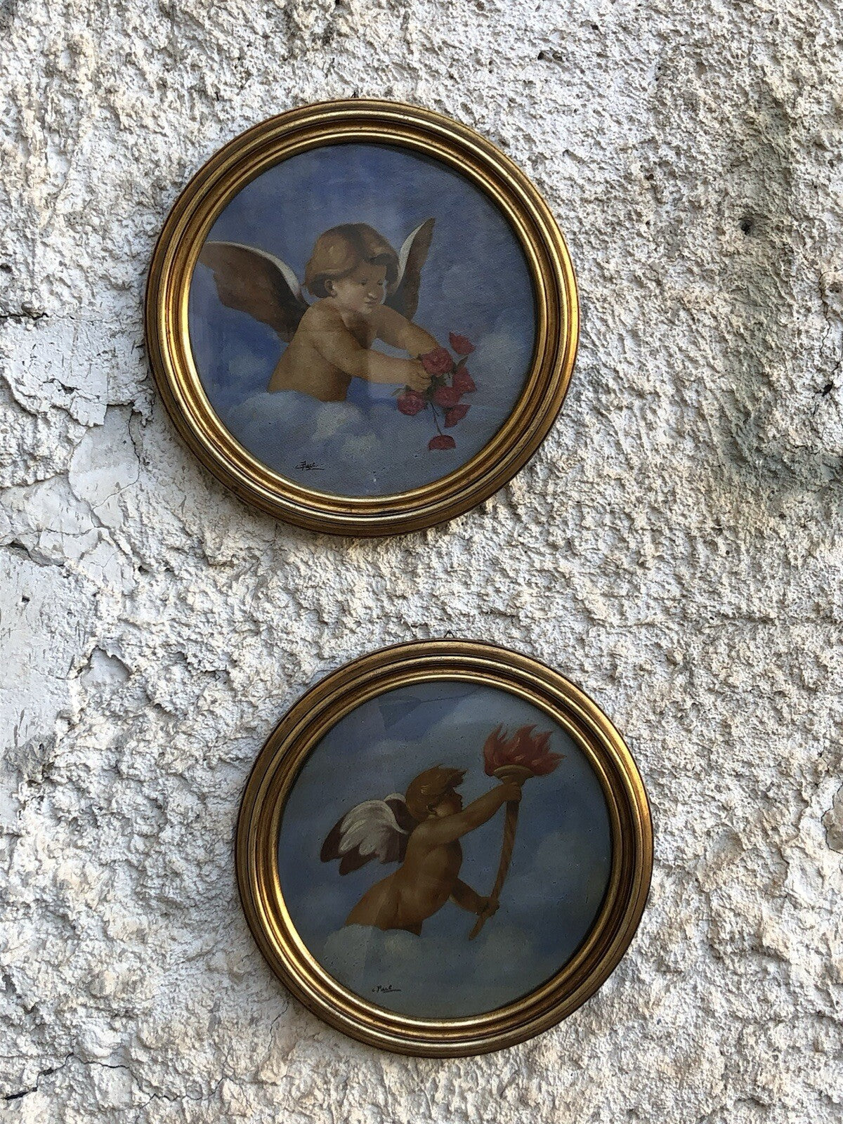 Coppia quadri vintage -Puttini- dipinti a olio su tela