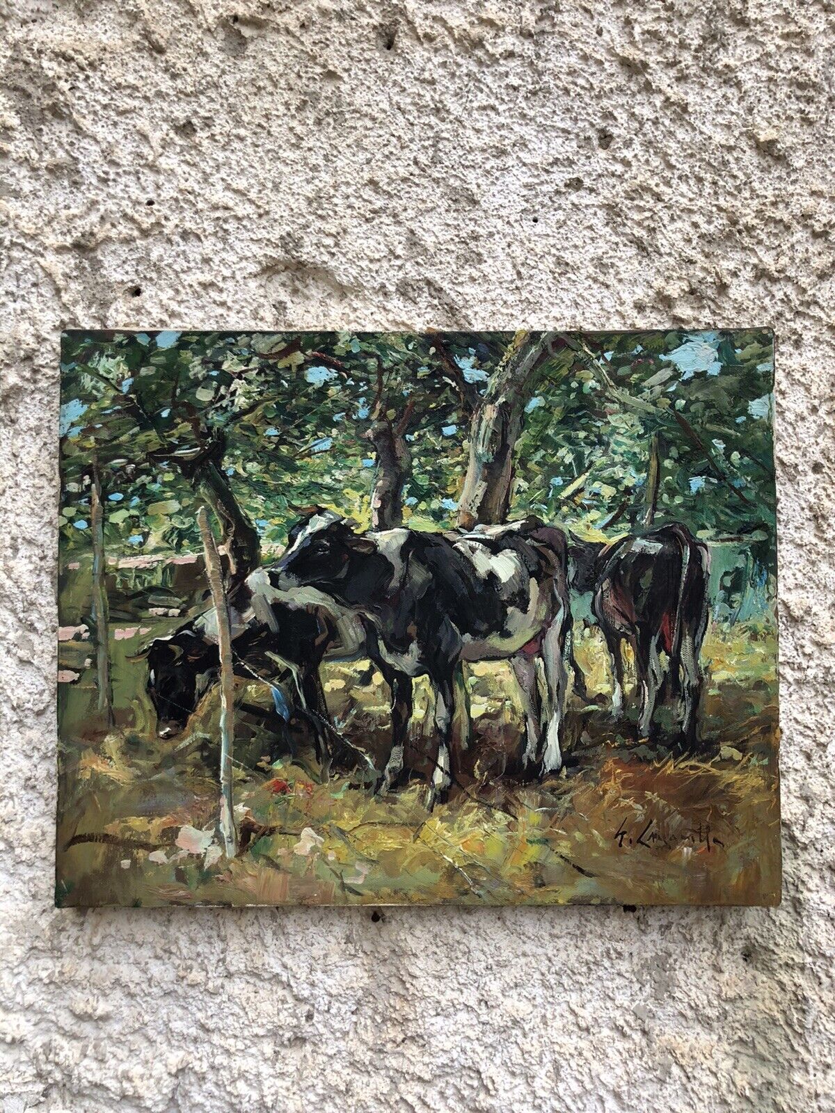 Quadro vintage -Mucche- dipinto a olio su tela
