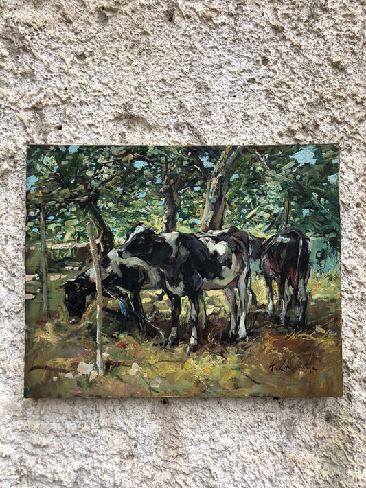 Quadro vintage -Mucche- dipinto a olio su tela