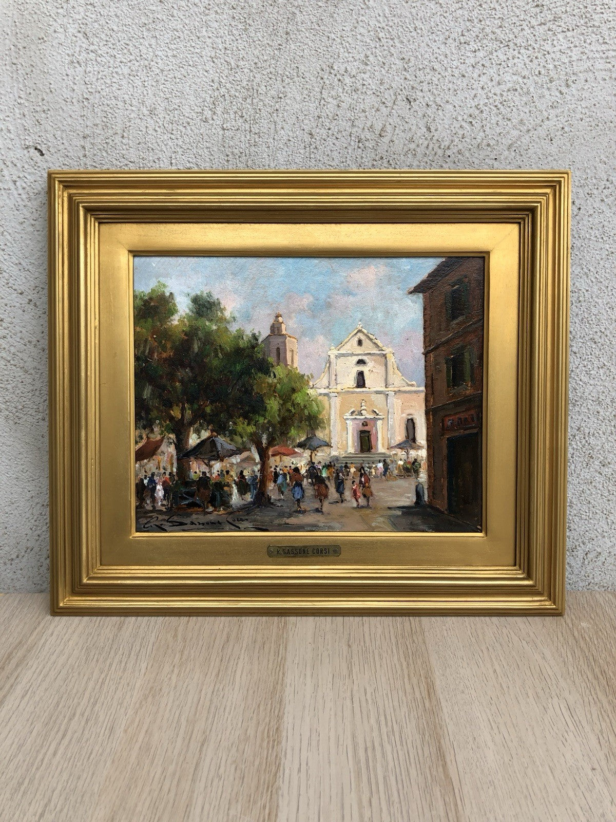 Quadro -Piazza Con Chiesa- dipinto a olio