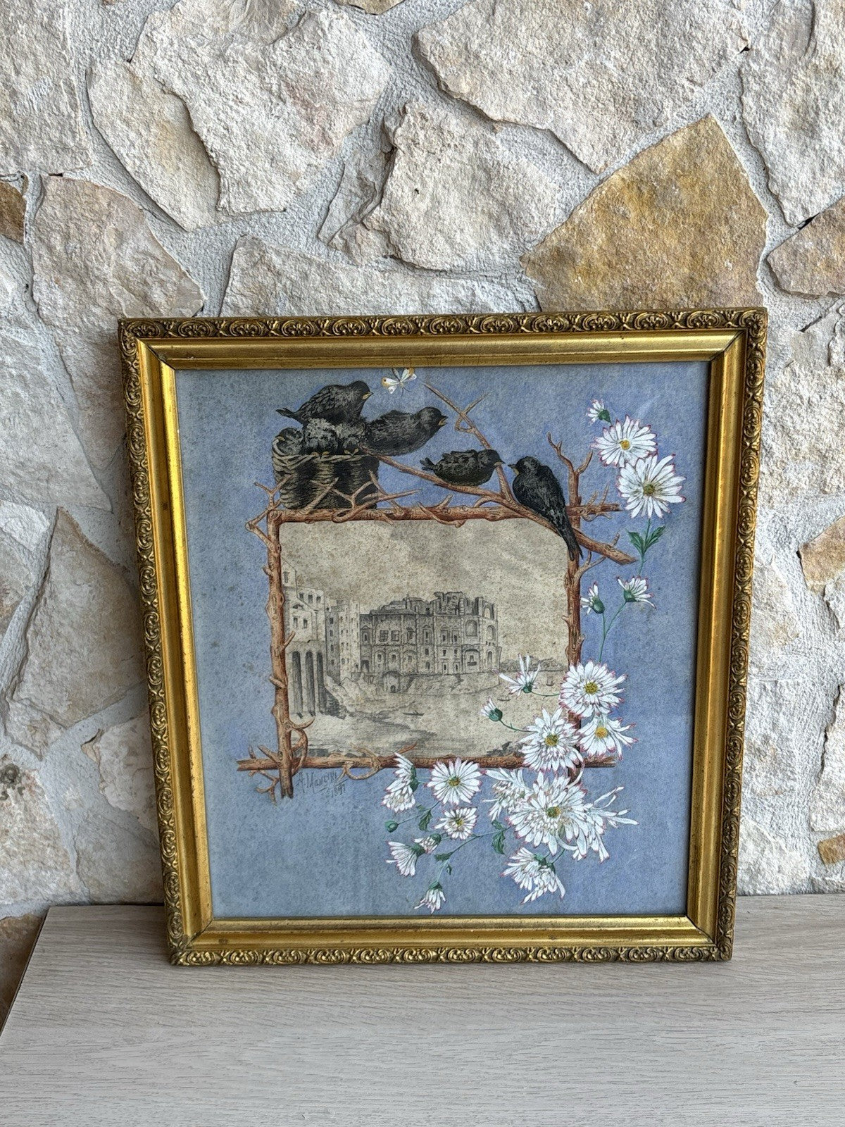 Quadro antico -Palazzo Donn’Anna- realizzato a tecnica mista