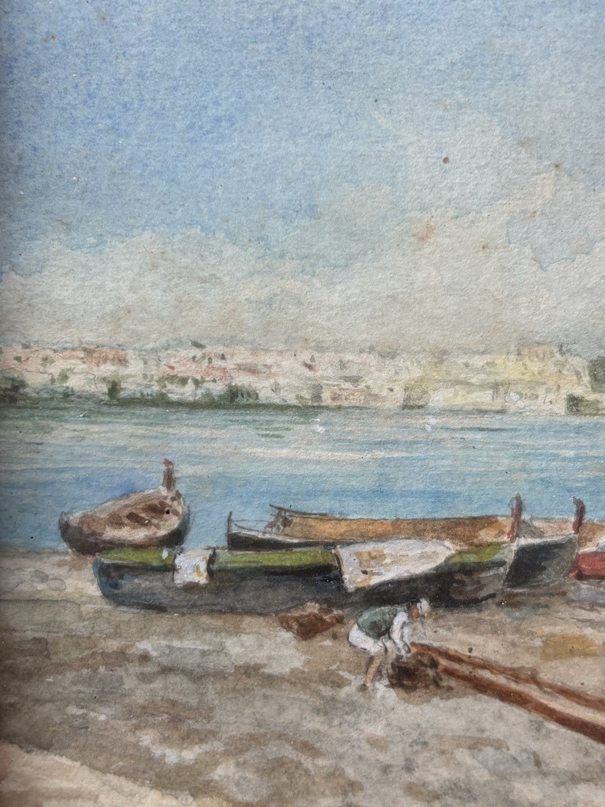 Coppia di quadri antichi -Paesaggi Napoli- realizzati ad acquerello su carta