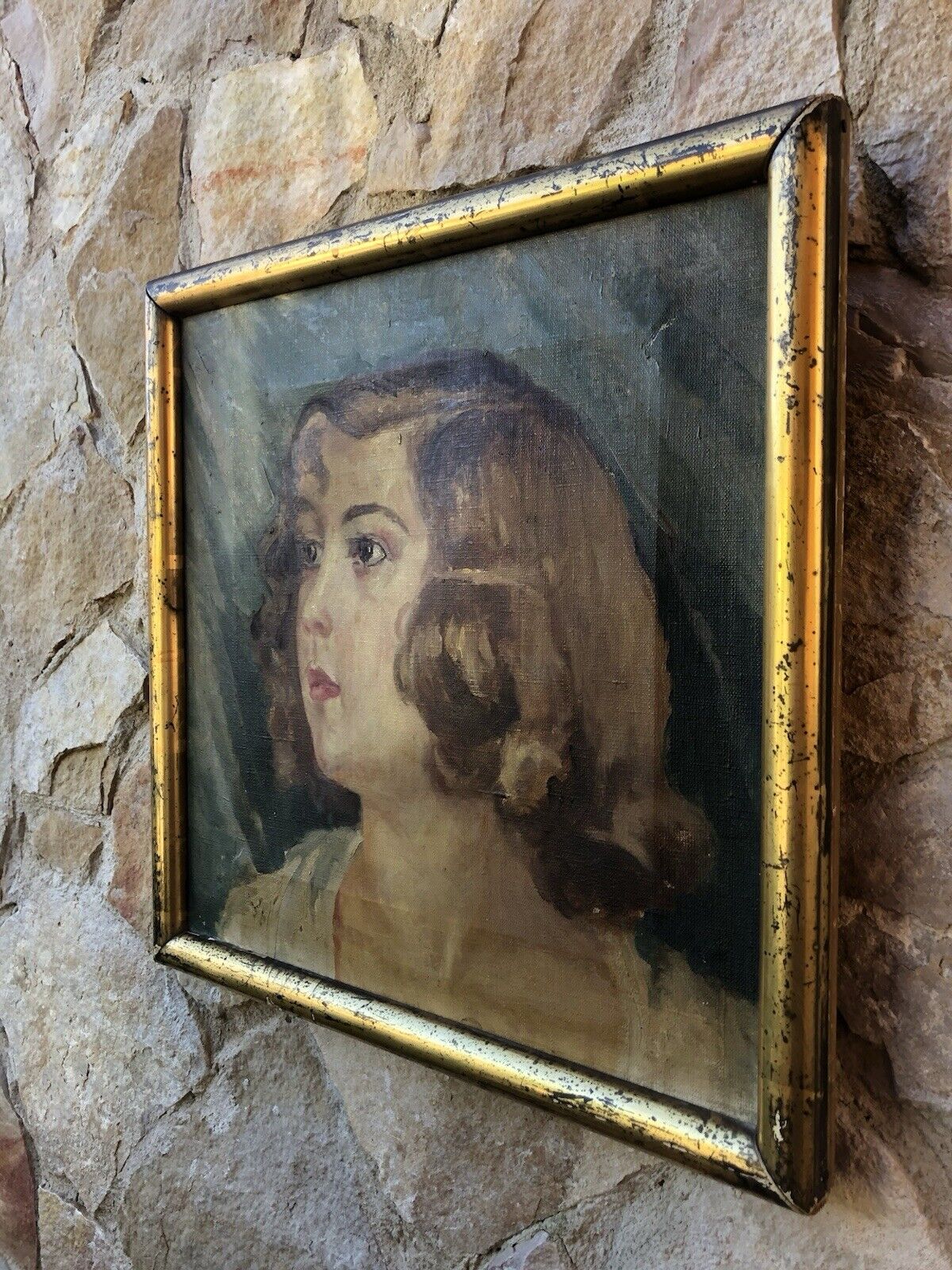 Quadro antico -Profilo Donna- dipinto a olio su tela