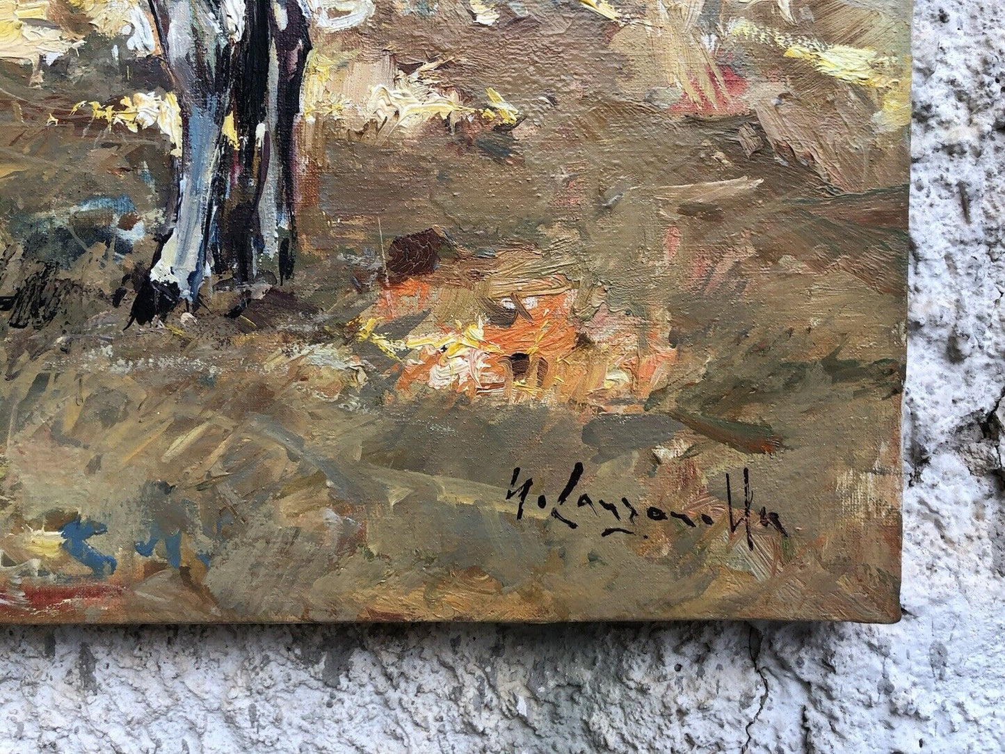Quadro -Paesaggio Con Mucca- dipinto a olio su tela
