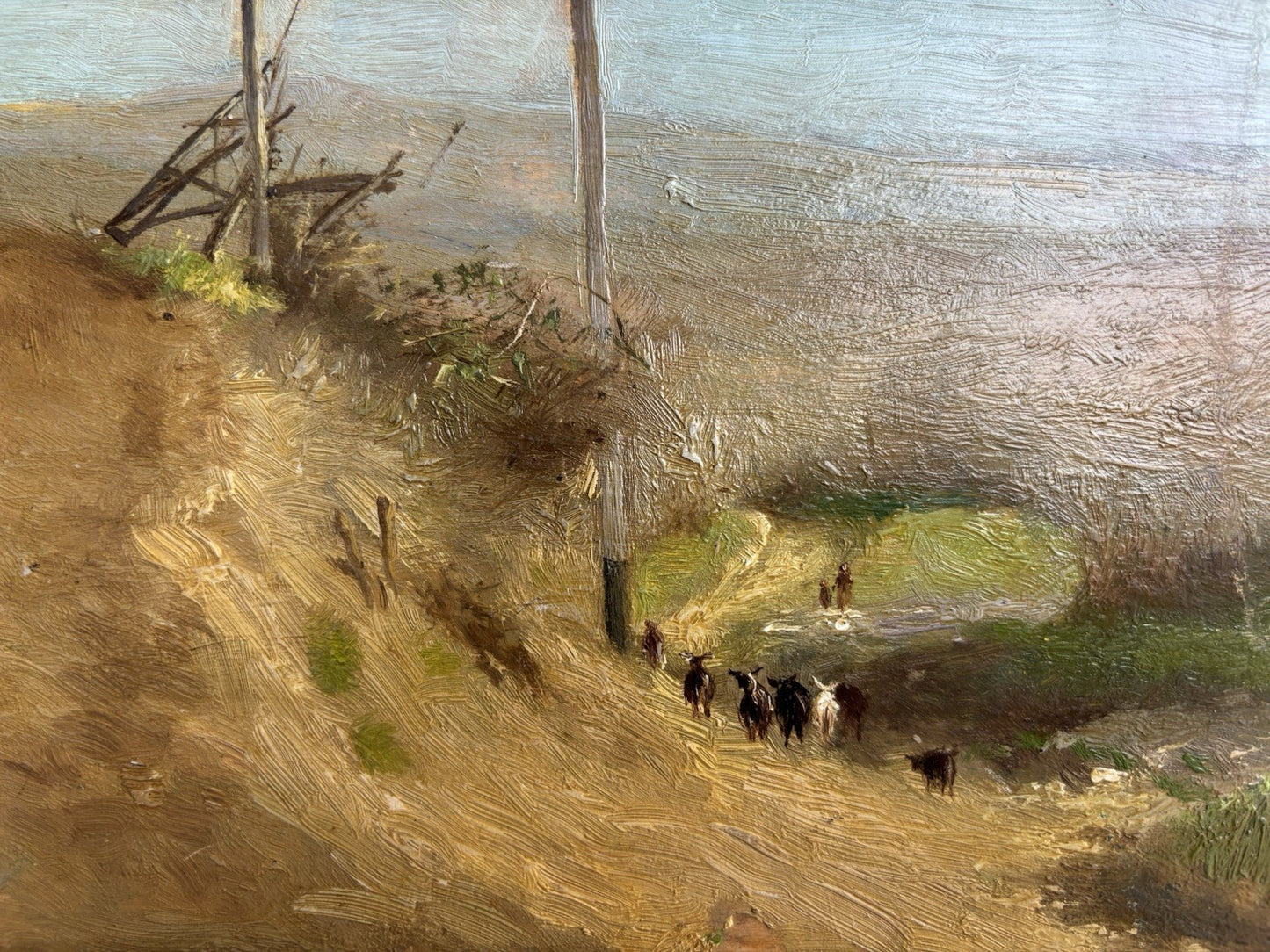 Quadro antico -Paesaggio Con Gregge- Augusto Licata dipinto a olio su tavola