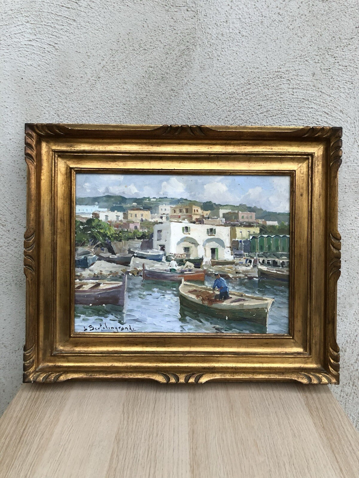 Quadro -Marina Con Barche- dipinto a olio