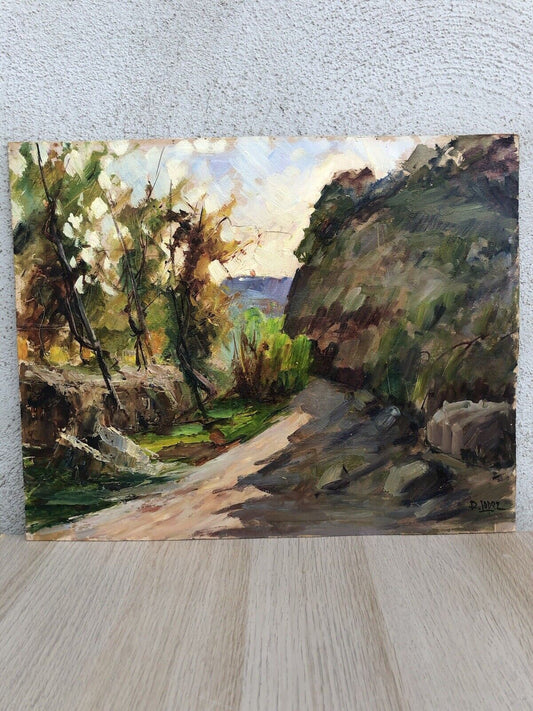 Quadro vintage -Paesaggio- dipinto a olio su tavoletta