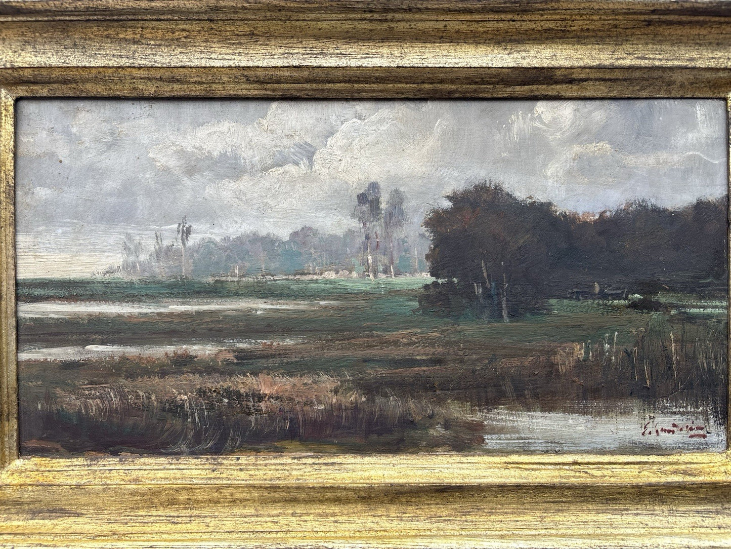Quadro antico -Paesaggio- dipinto a olio su tavola