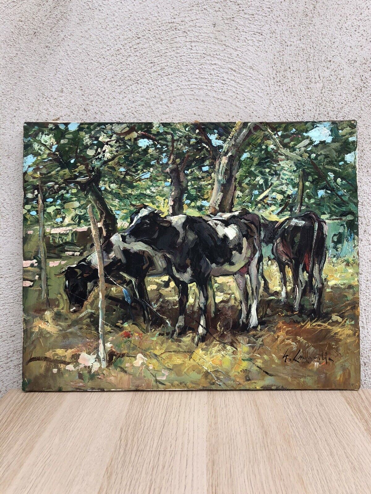Quadro vintage -Mucche- dipinto a olio su tela
