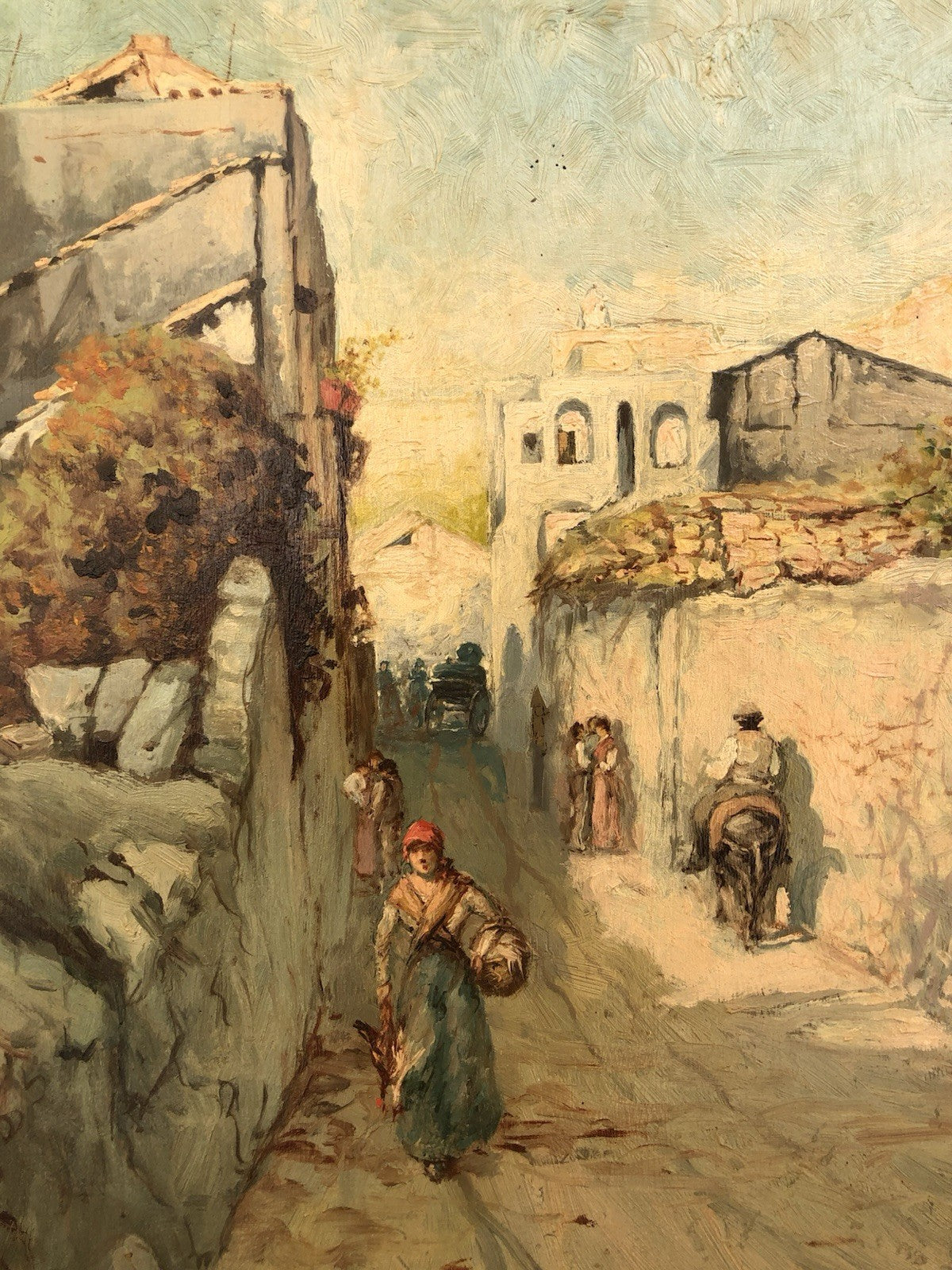 Quadro -Strada Con Figure- dipinto a olio su tavoletta