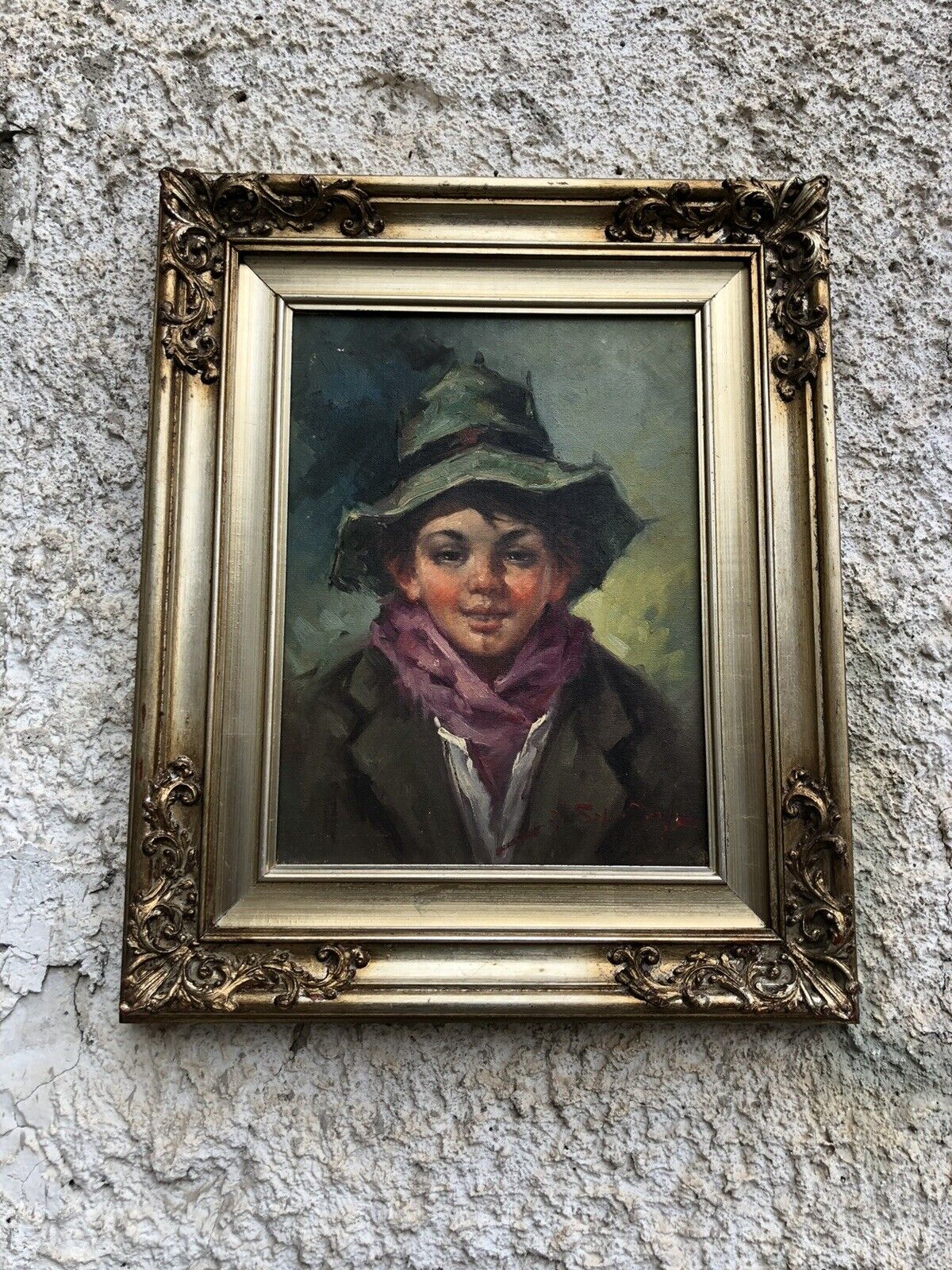 Quadro vintage -Fanciullo Con Cappello- dipinto a olio su tela