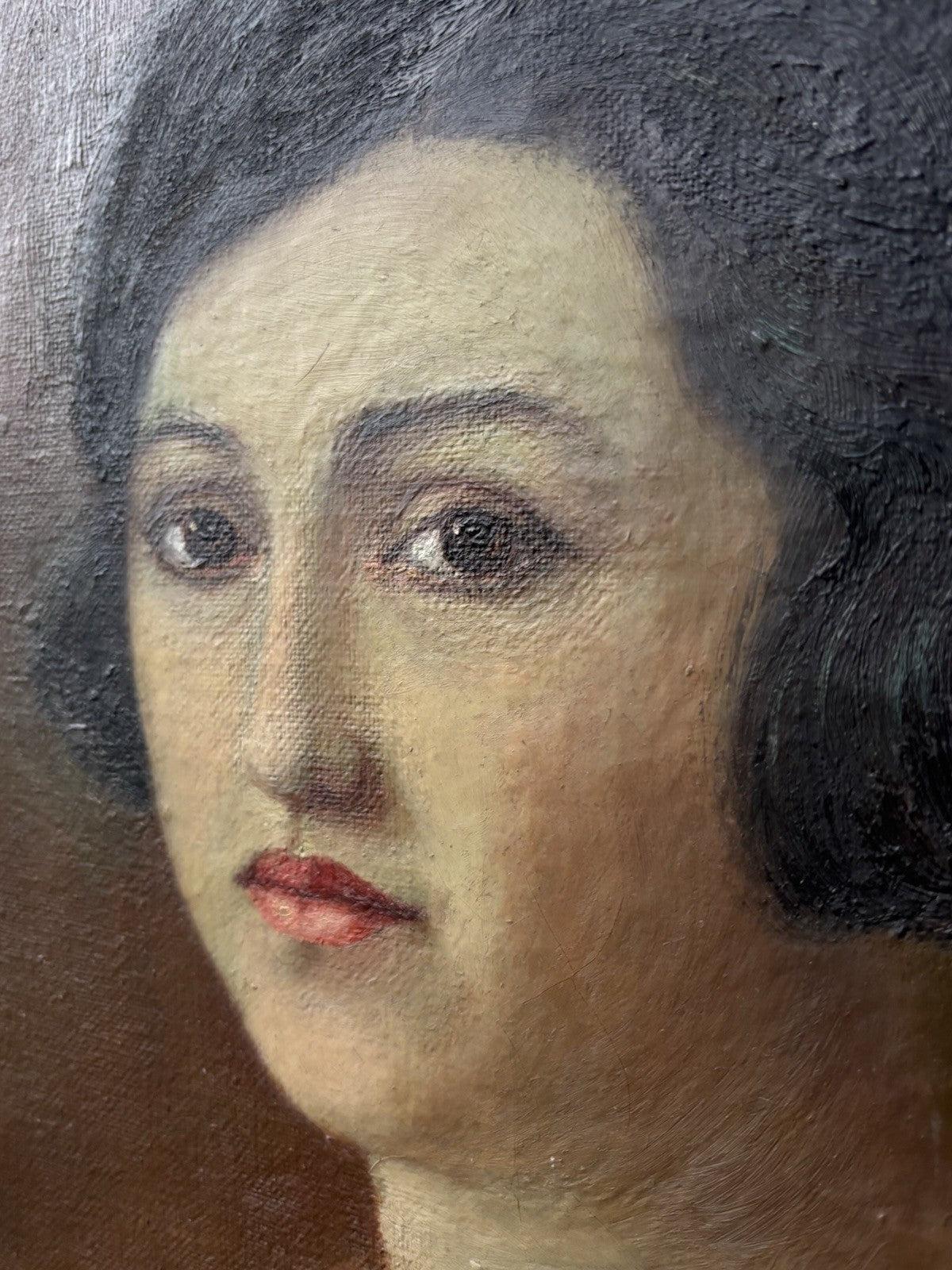 Grande quadro antico -Ritratto Di Donna- dipinto a olio su tela