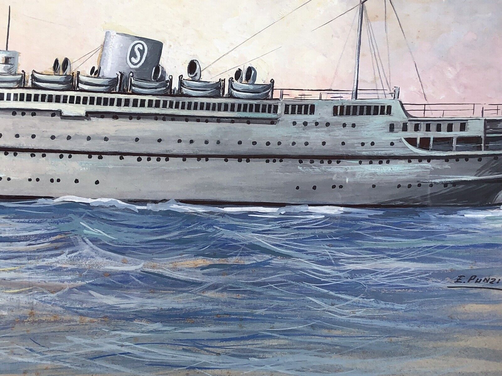 Quadro dipinto Nave “Venezuela Grimaldi Siosa Line” vintage