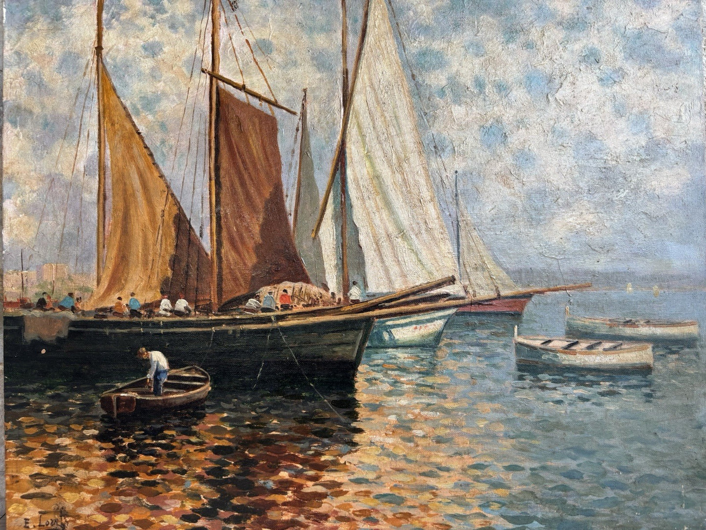 Quadro -Marina Con Barche- Ernesto Loreto dipinto a olio