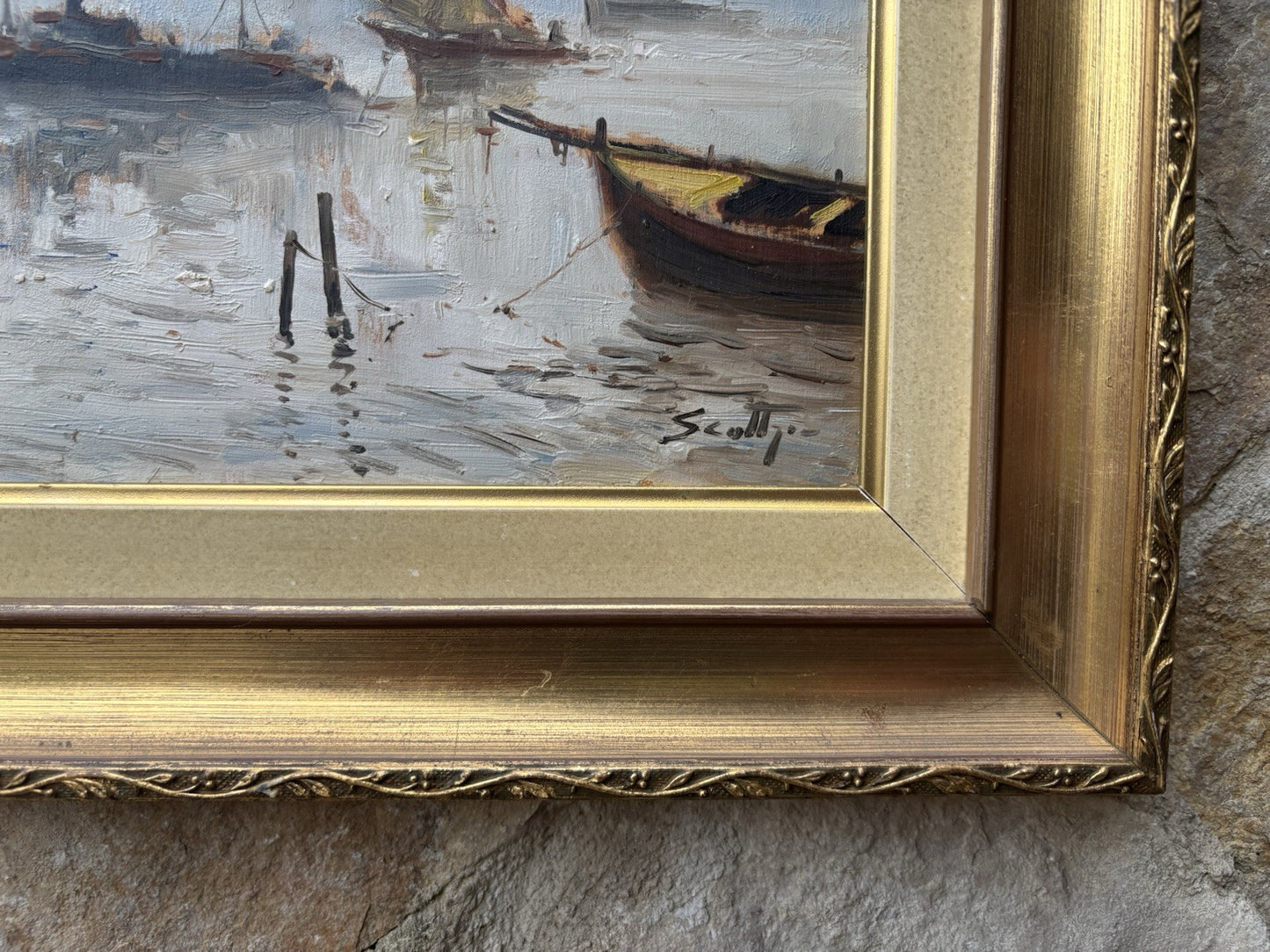 Quadro -Marina Con Barche- dipinto a olio