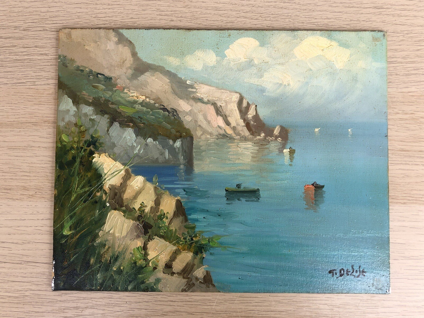 Quadro vintage -Costa Calabra- dipinto a olio su tavoletta