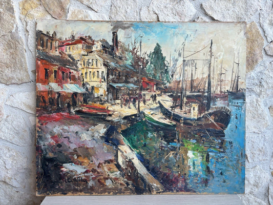 Quadro -Barche Al Porto- Luigi Cerqua dipinto a olio