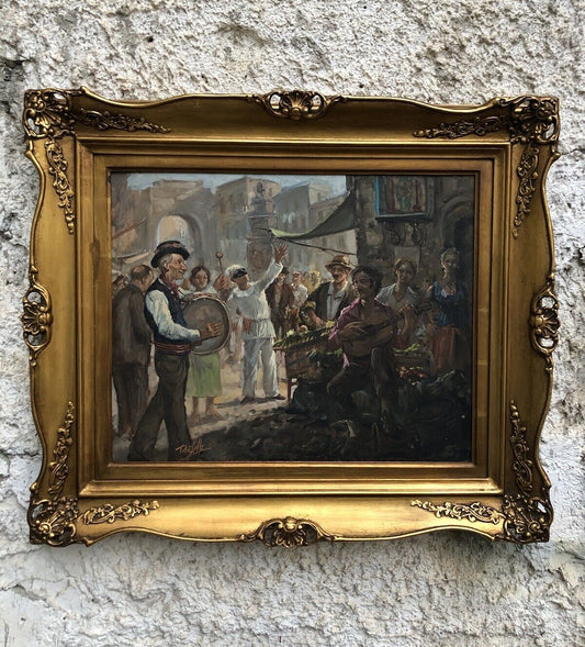 Quadro -Scena Allegorica Napoletana- dipinto a olio