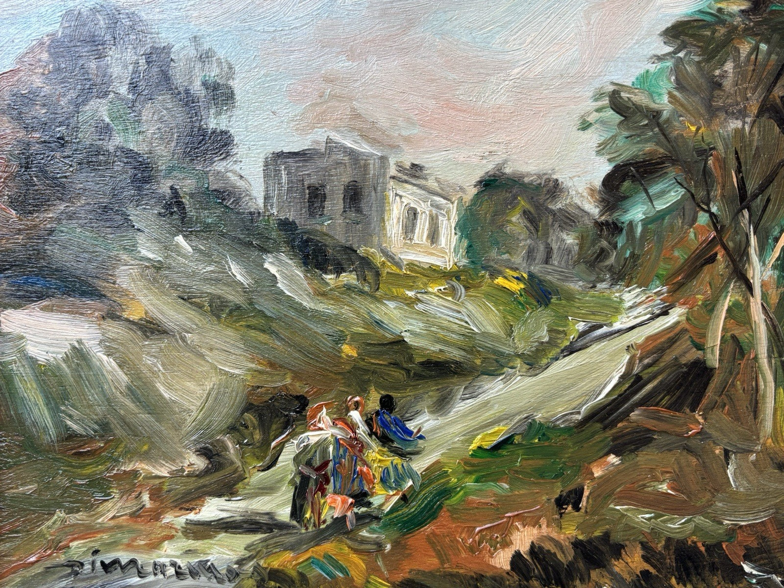 Quadro -Paesaggio Con Figure- Francesco Di Marino dipinto a olio su tavoletta