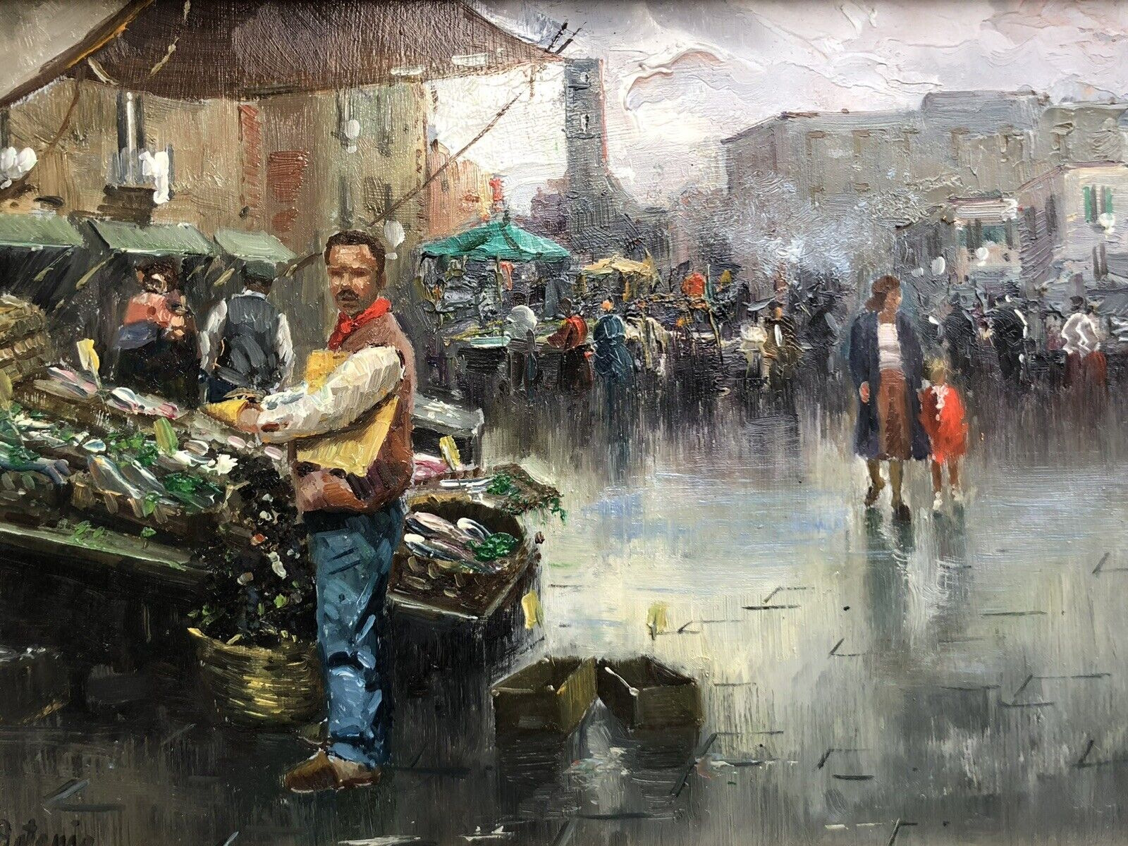 Quadro vintage -Mercato- dipinto a olio