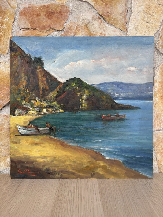 Quadro -Marina Con Barche- Giovanni Pane dipinto a olio