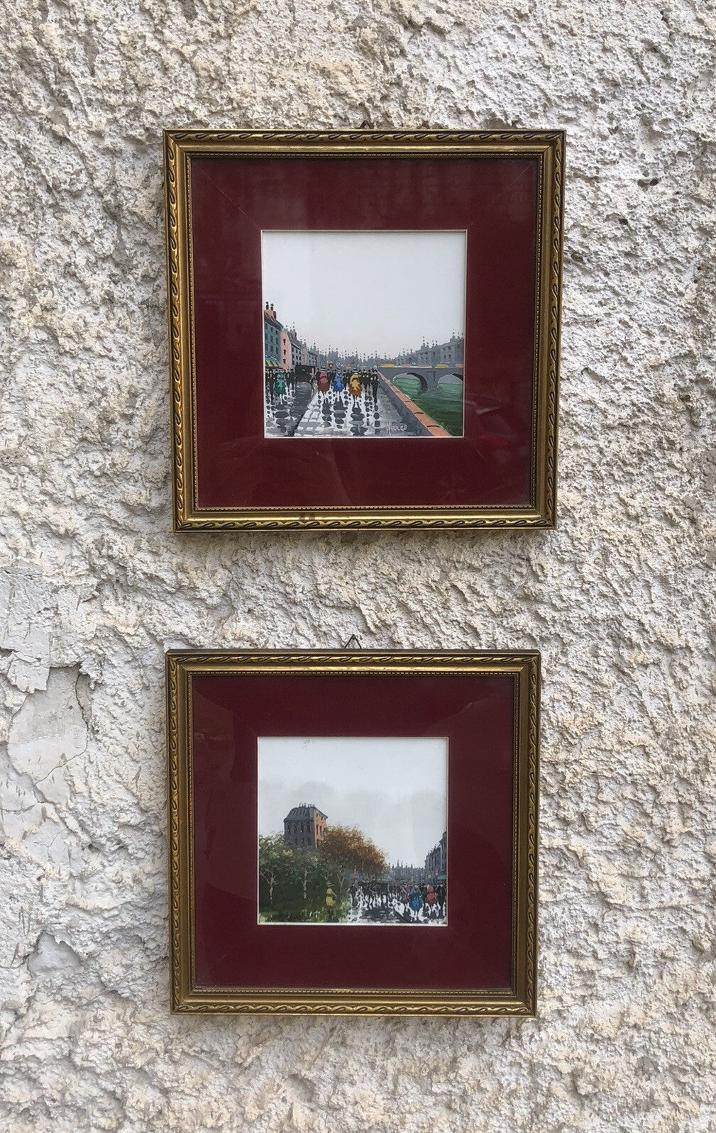 Coppia Di Quadri Vintage Dipinti Su Mattonella
