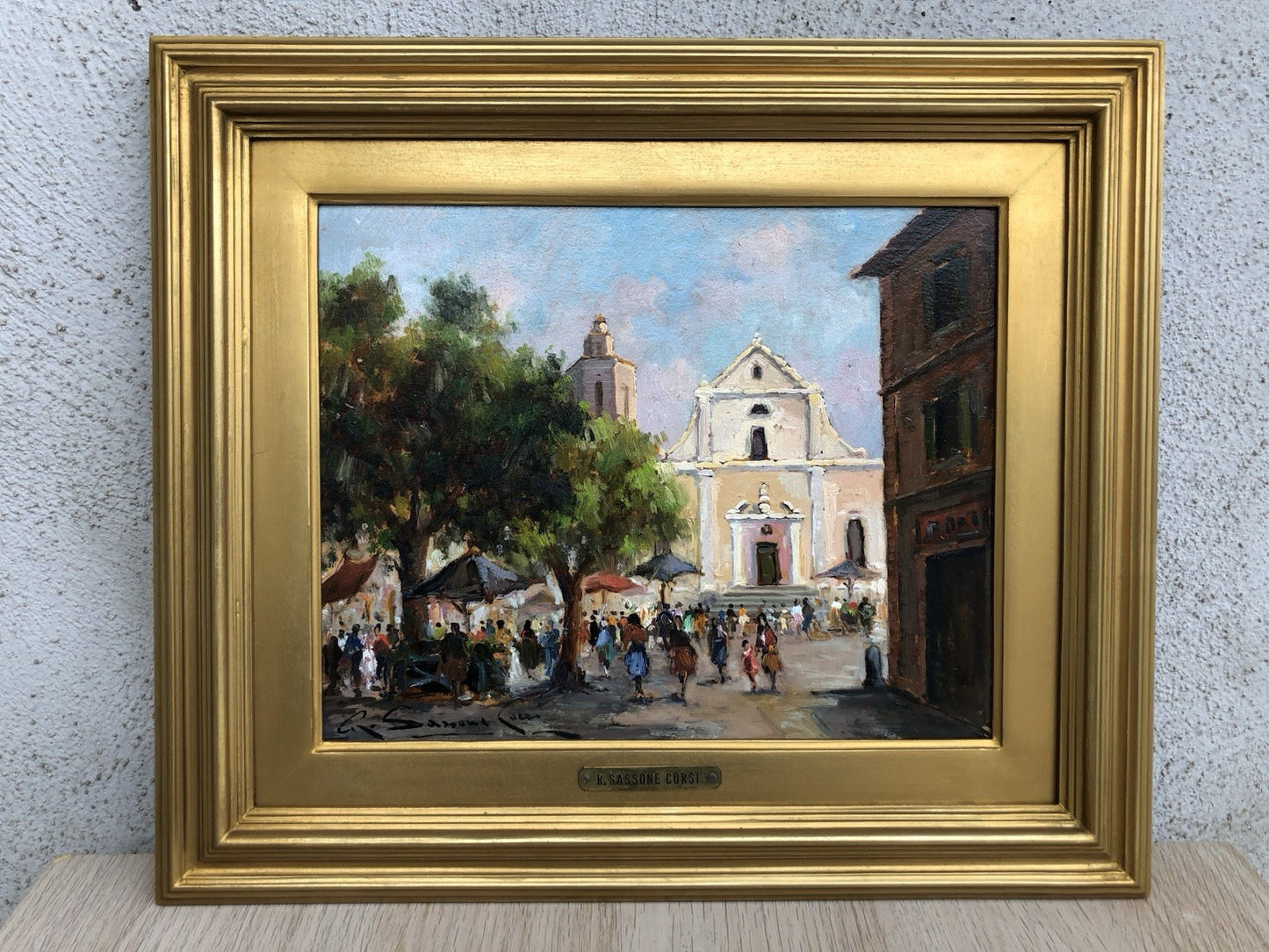 Quadro -Piazza Con Chiesa- dipinto a olio