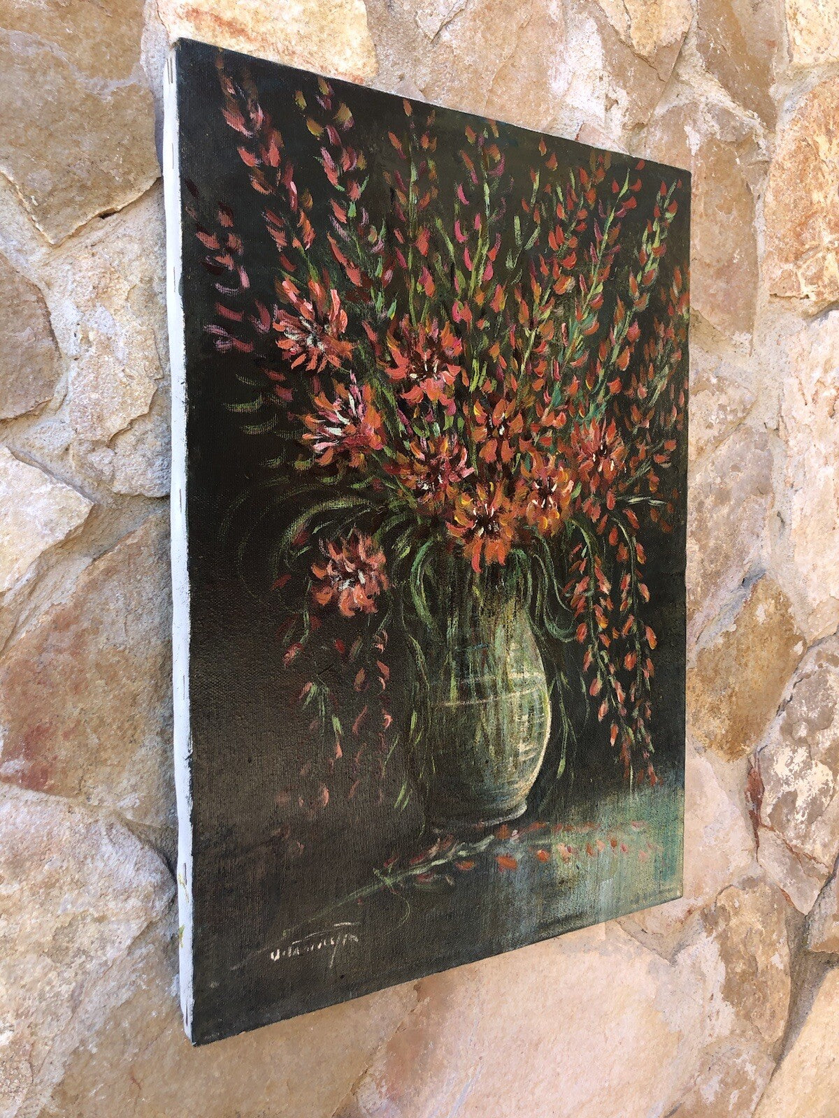 Quadro vintage -Vaso Con Fiori- dipinto a olio su tela