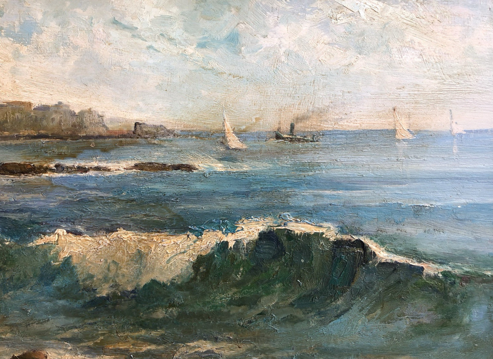 Quadro -Marina Napoli- dipinto a olio su tavola