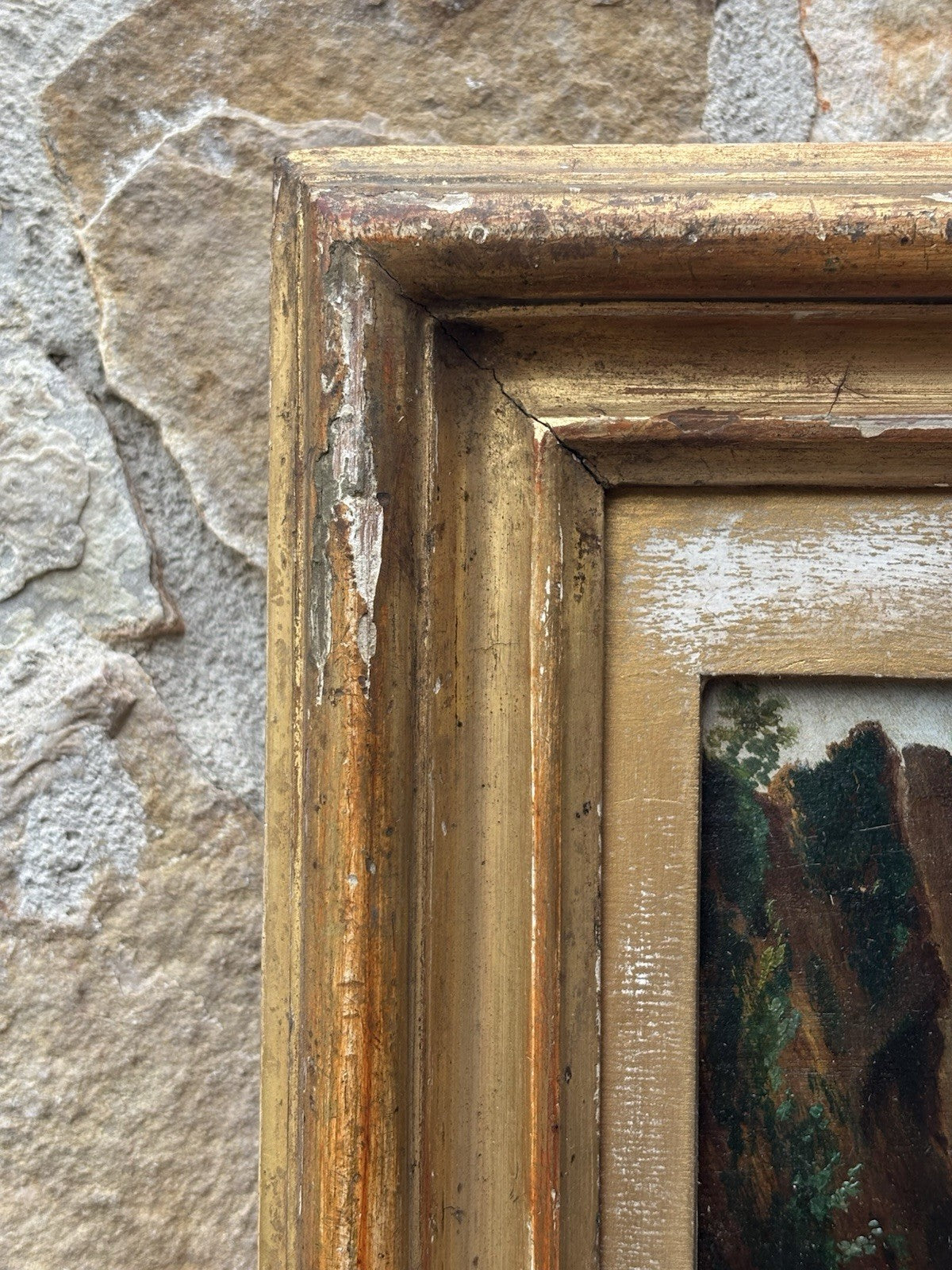 Quadro antico - Paesaggio Con Marina- dipinto a olio su tavola