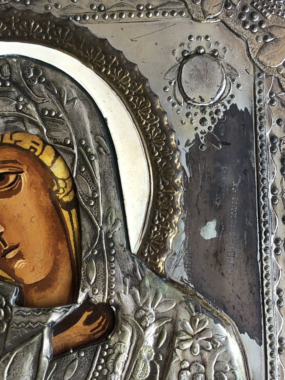 Icona Religiosa Russa Dipinta Vintage, Madonna Di Vladimir