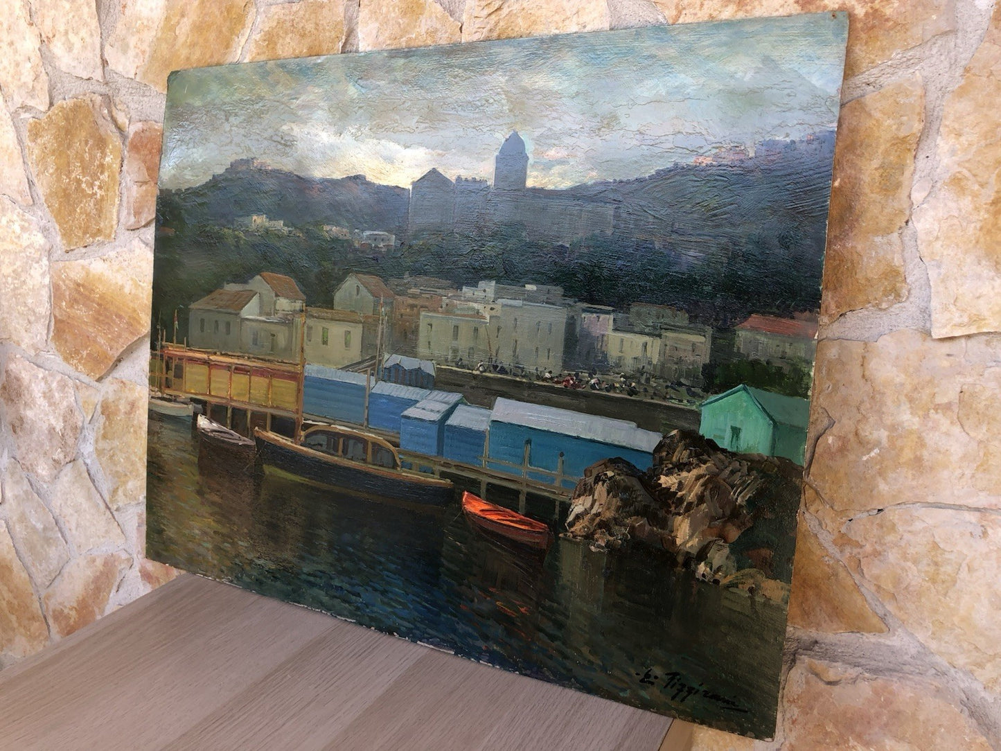 Quadro -Porto Con Barche- Edoardo Pizzirani dipinto a olio