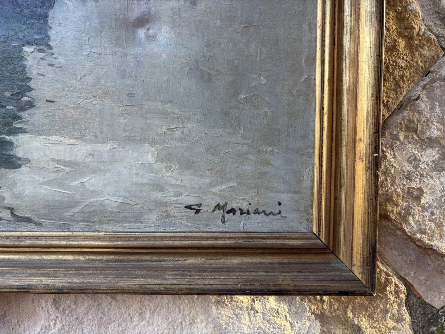 Quadro -Marina Con Barche- dipinto a olio su tela