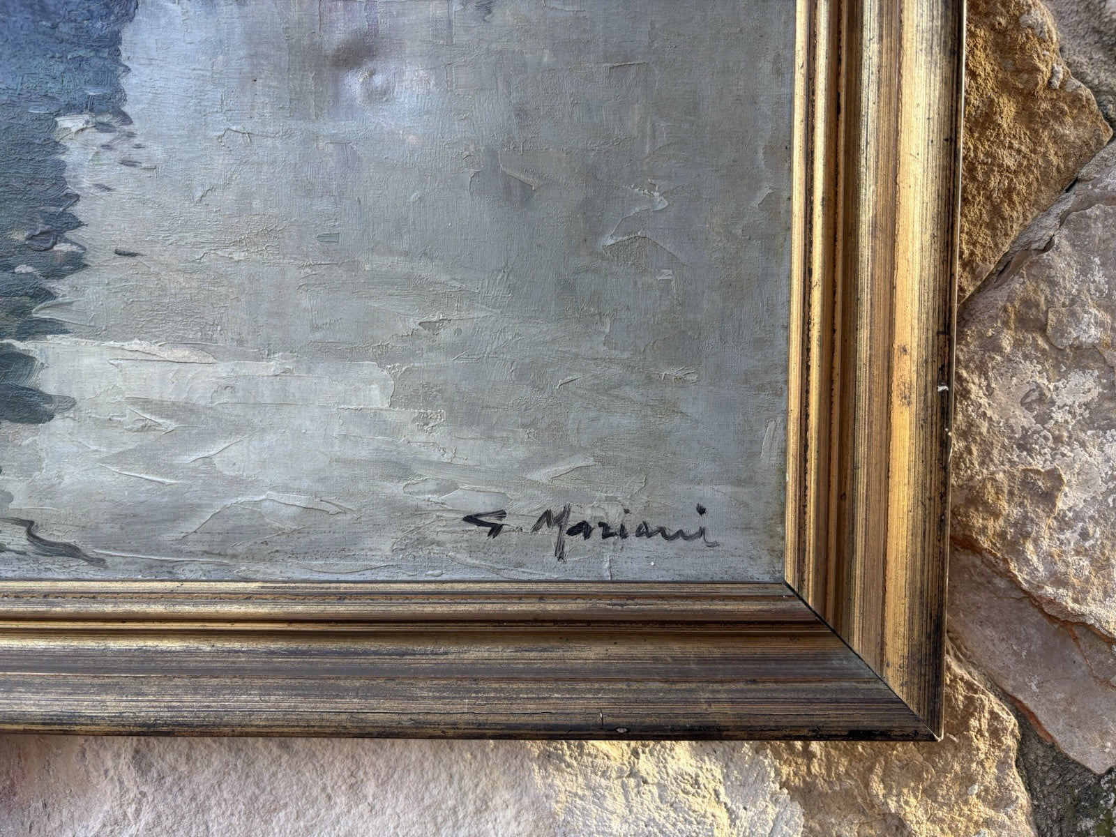 Quadro -Marina Con Barche- dipinto a olio su tela